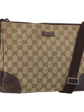 GUCCI GG Canvas Shoulder Bag Beige Silver 114273 Auth 157746